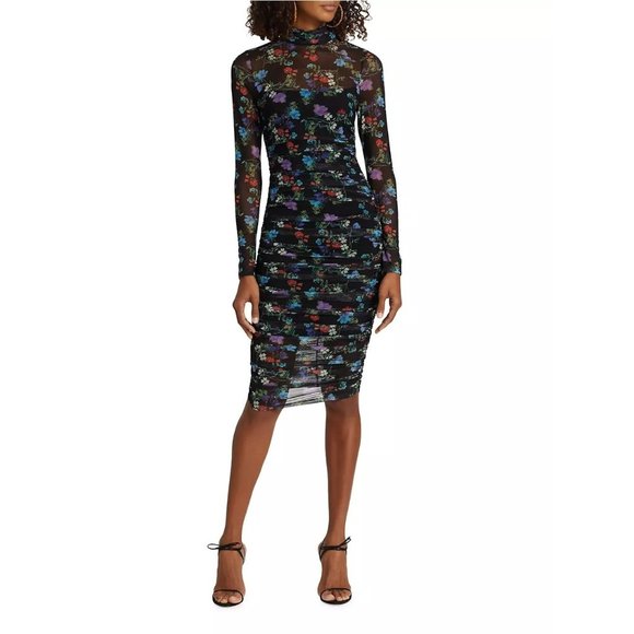 Alice + Olivia Dresses & Skirts - Alice + Olivia Delora Ruched Floral Turtleneck Dress Size 2